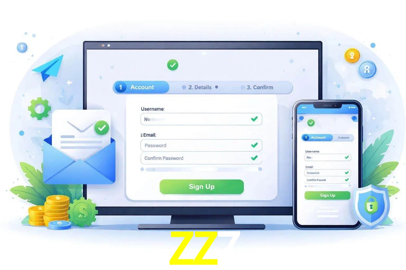Registro de nuevo usuario y configuración de cuenta ZZ7